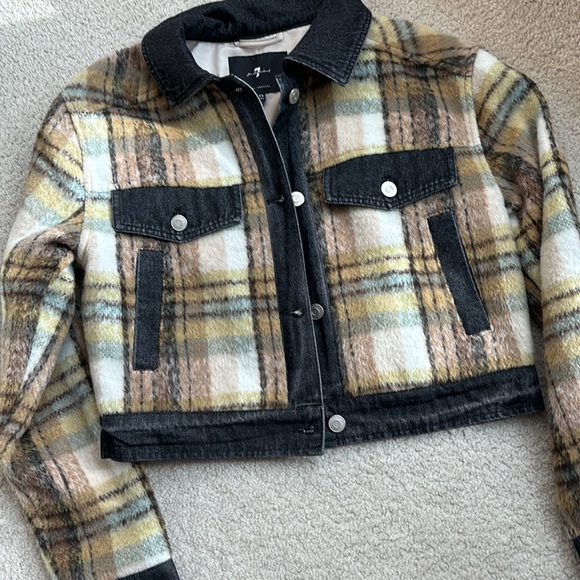 7 for All Mankind Los Angeles Fuzzy plaid bomber crop jacket - Picture 1 of 7